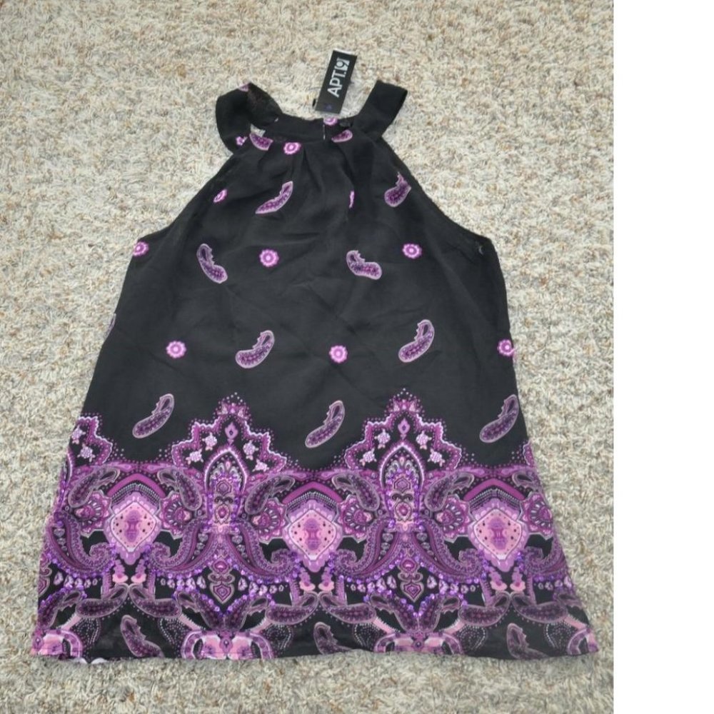 Womens Halter Top Apt 9 Purple Paisley Petite Small Sequined Silky Layer Top